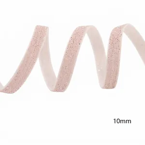 10mm light pink elastic velvet ribbon with silver glitter for DIY crafts and gift wrapping