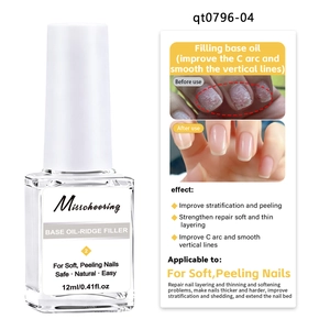 Macro detail of 12ml ridge filler base oil for repairing peeling and uneven nails
