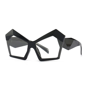 Modern black cat-eye polygon frame glasses with anti-blue light clear lenses for women