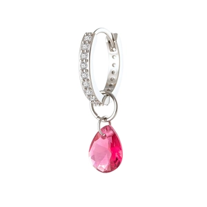 Silberne Tropfenohrringe mit rosa Zirkonia-Wassertropfen und Pavé-Kristallen auf Weiß