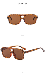 Detail view of double bridge aviator sunglasses in demi-tea tortoiseshell pattern