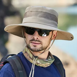 Khaki Outdoor-Sonnenhut mit atmungsaktivem Mesh und verstellbarem Kinnband für Damen und Herren