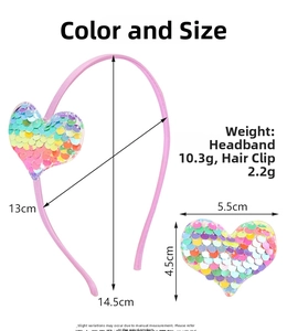 Dimensions détaillées pour l'ensemble serre-tête et pince à cheveux à paillettes roses
