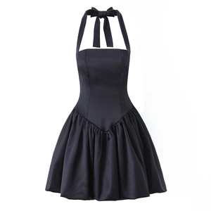Robe Mini Dos Nu En Satin Avec Lacets Et Jupe Boule Bouffante Tenue De Club Sexy Élégante Pour Femmes