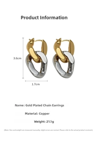 Vue détaillée des boucles d'oreilles chaînons plaquées or avec dimensions et poids précis