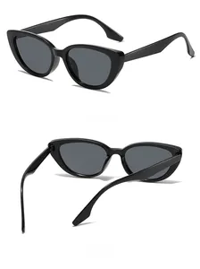Detailed 45-degree side and back view of retro black cat-eye sunglasses for women