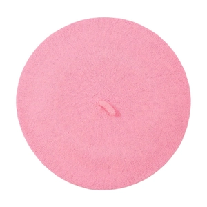 Pink wool knit beret for women with a minimalist round shape and soft texture