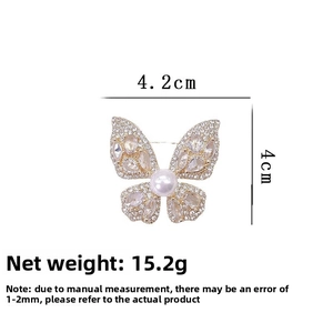 Détails de l'élégante broche papillon avec perles et strass taille de 4,2 cm x 4 cm