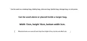 Maatgids voor gaas opbergtas met afmetingen 15cm x 10cm x 5cm voor cosmetica