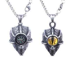 Gothic Punk Pendant Necklace Stainless Steel Vintage Skull Compass Evil Eye Jewelry For Men