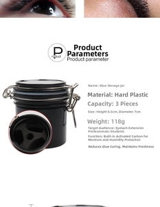 Lash glue storage tank detail with airtight metal buckle and three slots for moisture control