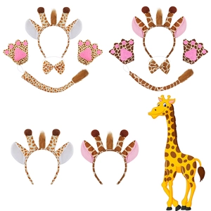 Giraffe Animal Costume Headband Ears Horns Bowtie Tail Tutu Skirt Gloves Face Stickers Plush Cosplay Halloween Party Dress Up