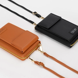Versatile PU leather crossbody phone bag in brown and black with adjustable straps
