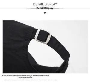 Detail display of the adjustable metal buckle on back of black breathable sports cap