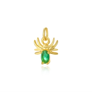 Golden spider pendant with green oval gemstone for DIY necklace and earring jewelry making