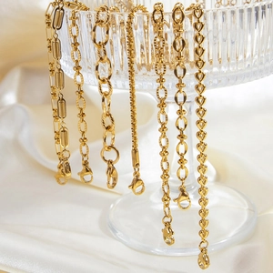 Elegant 18K gold plated stainless steel Cuban and paperclip chain bracelets for women