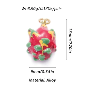Detailed view of pitaya enamel charm with 17mm height and 9mm width dimensions