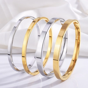 Minimalist Polished Stainless Steel Bangle Bracelet Hinged Titanium Steel Elegant Daily Jewelry For Women Men