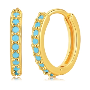 18K gold plated turquoise hoop earrings with retro metal texture for women