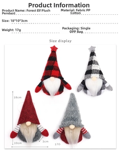 Detailed view of forest gnome pendants with plaid patterns and star toppers for Christmas