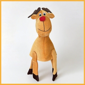 Plush Christmas reindeer hat with brown antlers and red nose for festive parties