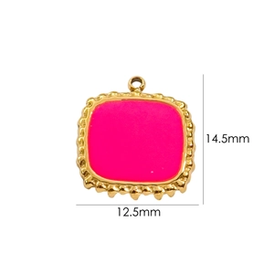 Detail view of a 14.5mm square natural stone pendant with gold wave texture frame