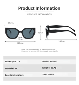 Detaillierte Größenangaben der Sonnenbrille mit 50mm Gläsern und 145mm Gesamtbreite