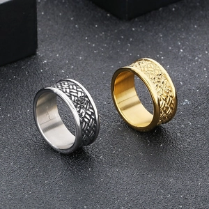 Vintage Woven Texture Men Ring 316L Stainless Steel Wide Band Retro Punk Hip Hop Trendy Individual Finger Jewelry
