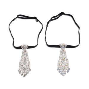 Silver geometric hollow necktie necklace set with sparkling rhinestones and tassels