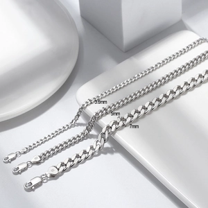Three S925 sterling silver Cuban link bracelets in 3.6mm, 5mm, and 7mm widths