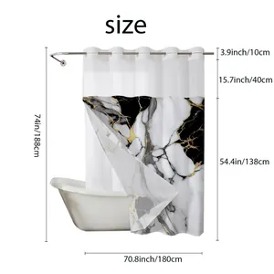 Detailed size chart for marble pattern waterproof shower curtain with height measurements