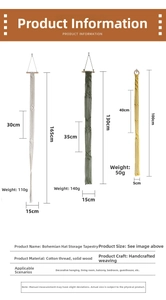 Size chart for handmade bohemian macrame hat organizer with detailed specifications
