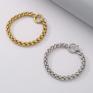 Mens stainless steel curb chain bracelet with spring ring clasp in gold and silver