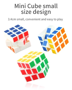 Detail view of 3.4cm mini 3x3 magic cubes with smooth rotation and white base design