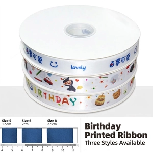 Cartoon birthday gift ribbon in polyester satin for cake packaging and party decoration