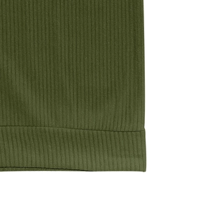 Detailed macro view of olive green ribbed knit fabric texture on sweatshirt sleeve