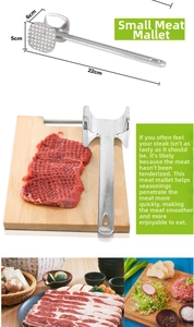 Close-up of dual-sided meat mallet showing textured head and 22cm compact dimensions