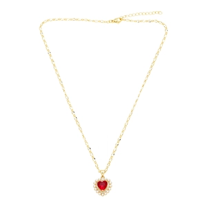 Chic gold heart necklace with red gem and pearl accents on a minimalist chain