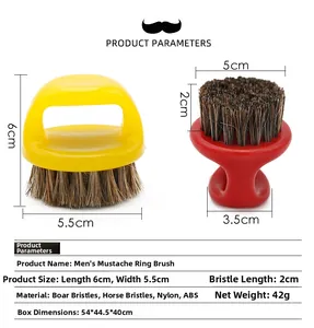 Detail view of beard ring brush size 6x5.5cm with soft bristles and ABS finger loop handle