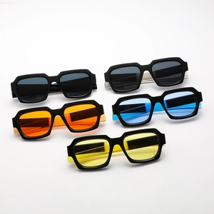 Retro square frame sunglasses set with black, orange, blue, and yellow lenses in multi-pack