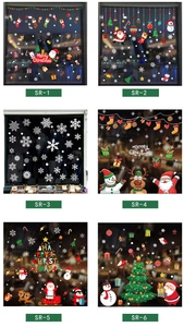 Detailed views of six removable electrostatic Christmas window stickers with Santa and snowmen