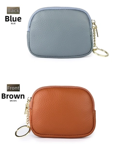 Front and back detail of genuine leather coin pouches with pebble grain and key ring