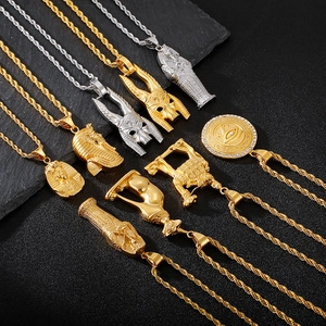 18K gold and silver Egyptian pharaoh Eye of Horus pendants on twisted rope chains
