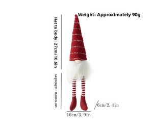 Size details for striped knitted Christmas gnome with dimensions 27cm height and 16cm legs