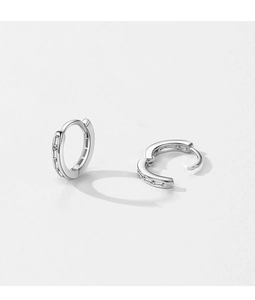 Detailed view of silver S925 sterling silver hoop earrings with rectangular zircon stones