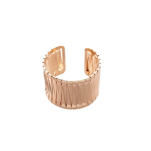 Irregular textured woven wide cuff bracelet in rose gold with geometric metal patterns