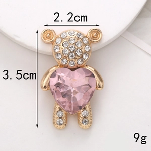 Ciondolo a forma di orsetto dorato con cristallo a cuore rosa e strass per scarpe DIY