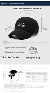 Tableau des tailles pour casquette en peluche avec dimensions et guide de circonférence