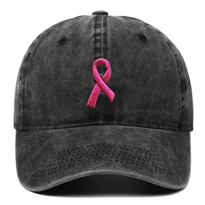 Washed Cotton Baseball Cap Pink Ribbon Embroidery Breast Cancer Awareness Retro Adjustable Sun Hat For Women