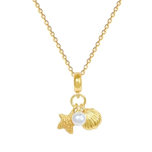 Elegant gold titanium steel necklace featuring starfish, seashell, and pearl charms
